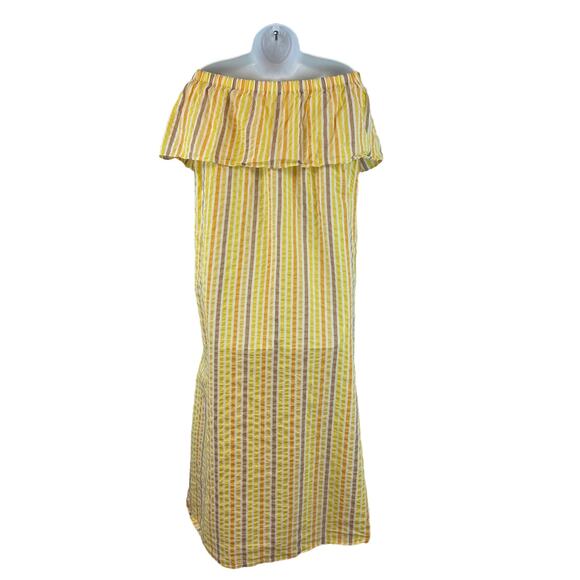 Lemlem Yellow/White Striped Bahiri Strapless Ruffle Sun Maxi Dress Size Medium - Picture 9 of 14
